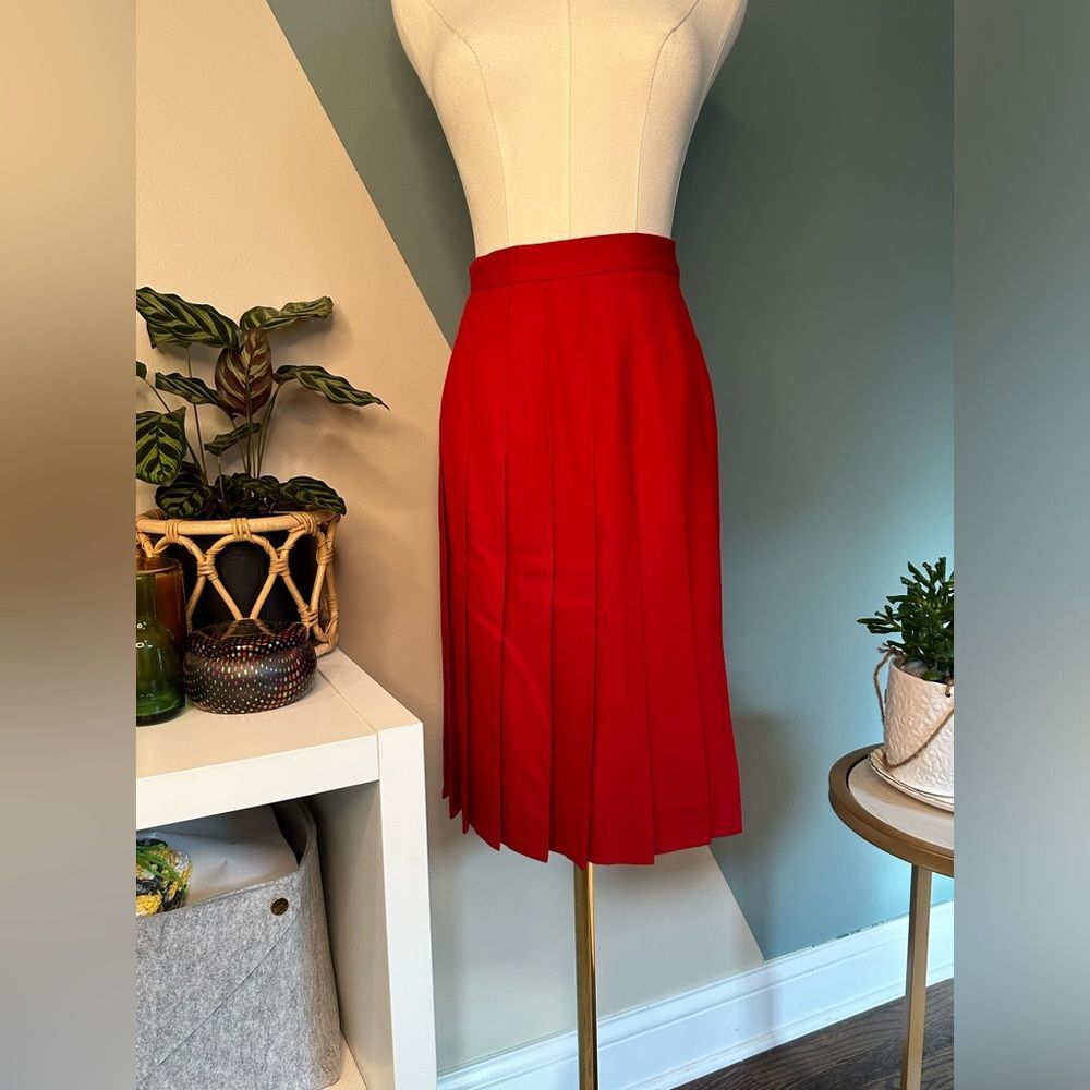 Vintage 80s Talbots Red Wool Pleated Skirt Size 10 Made USA High Waist 29” - Picture 2 of 10